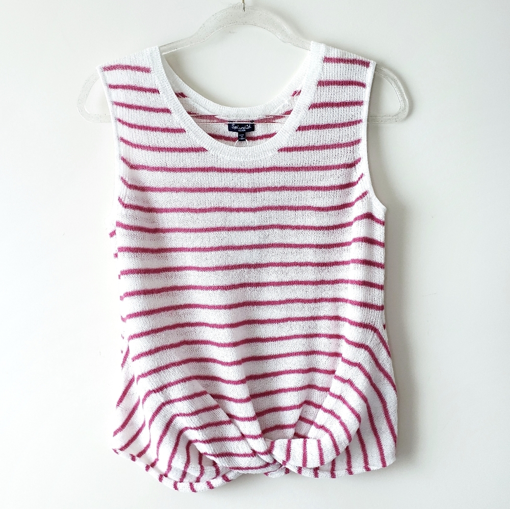 Splendid Striped Twist Hem Knit Tank Cream Pink